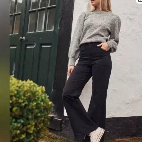 Marine Layer Bridget Twill Flare Pants Full Length Black - Picture 2 of 12